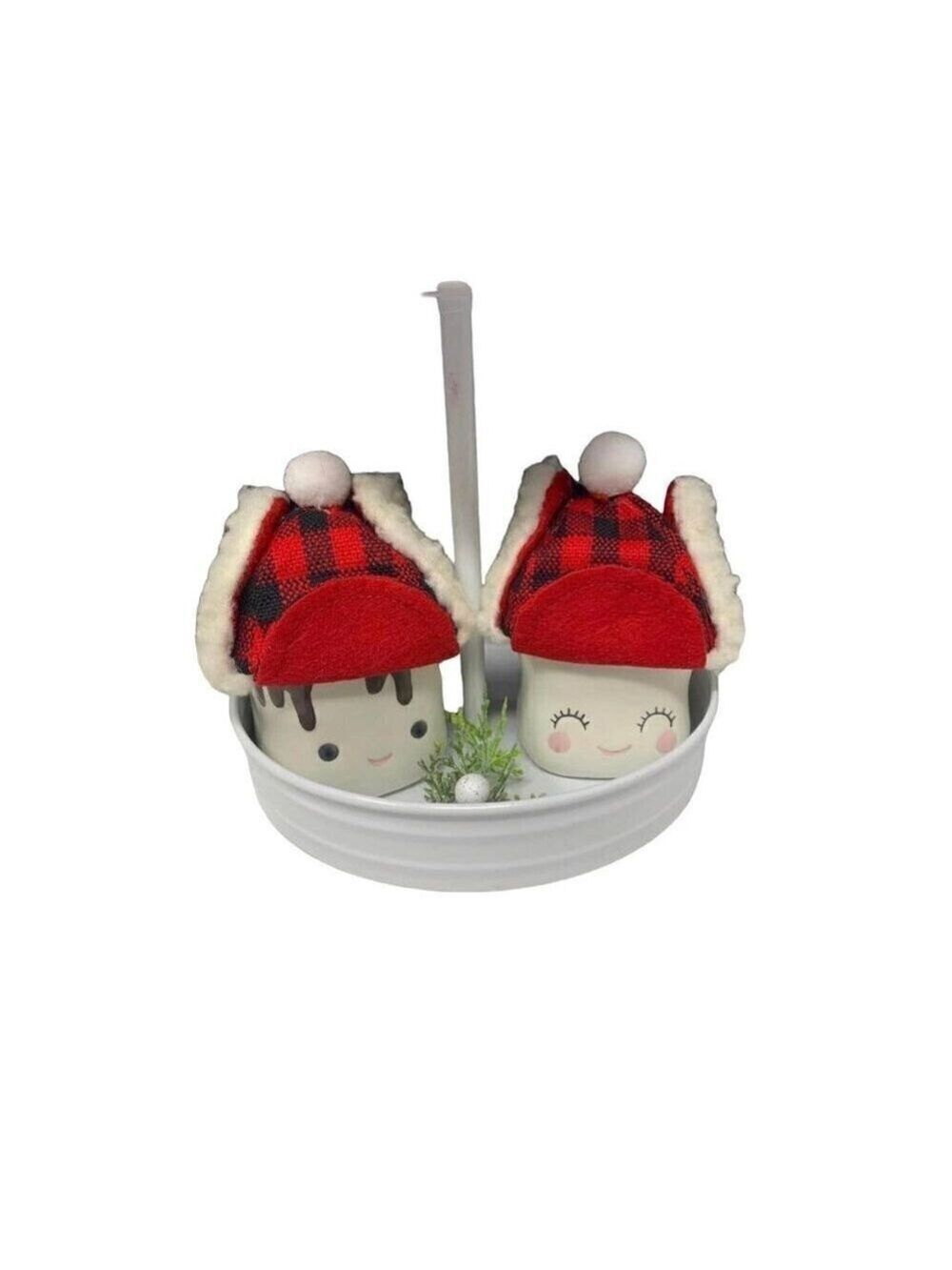 Lumberjack Buffalo Check Marshmallow Hat Set Red Tier Tray Decor Christmas Plaid